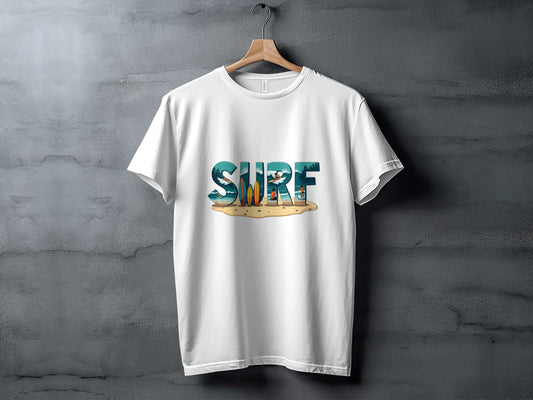Surf Print Graphic White T-Shirt Cool Summer Apparel product type