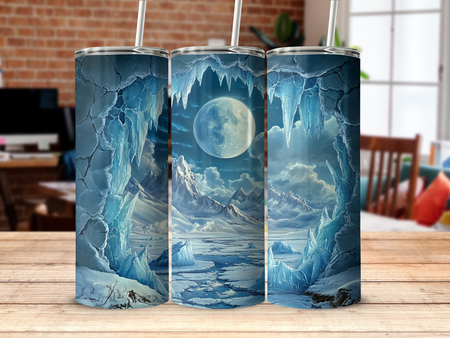 Stunning Blue Ice and Moon Design Tumbler product