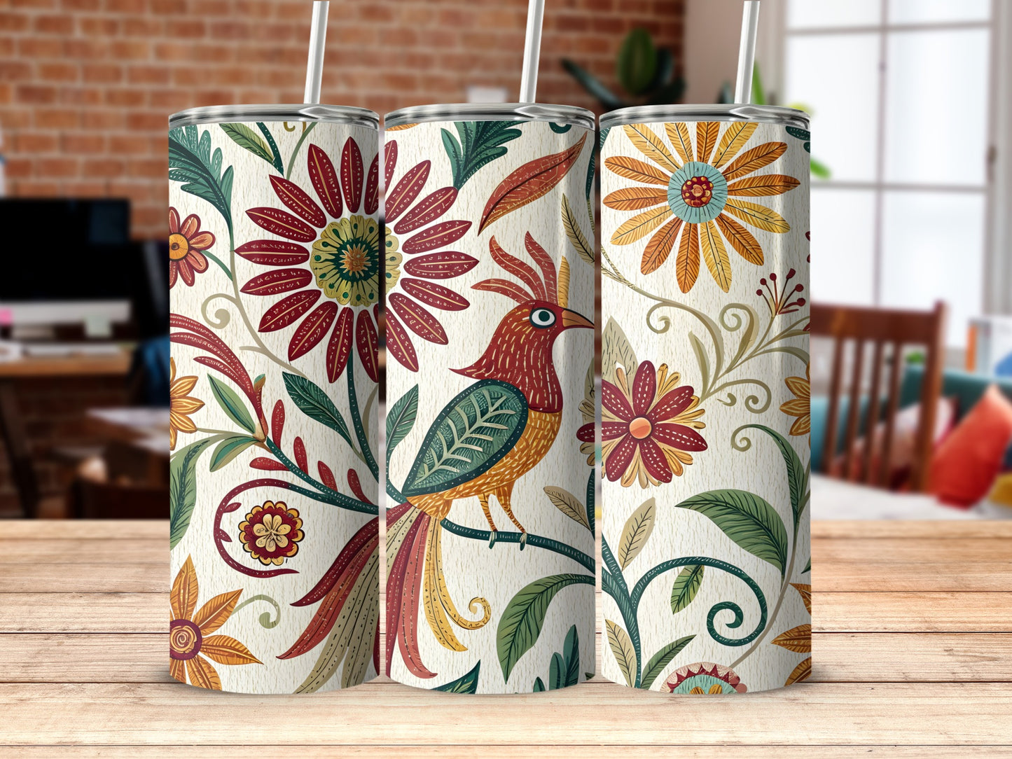 Colorful Floral and Bird Print Drinkware product