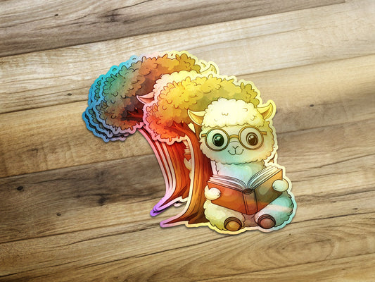 Cute Alpaca With Glasses And Book Sticker product