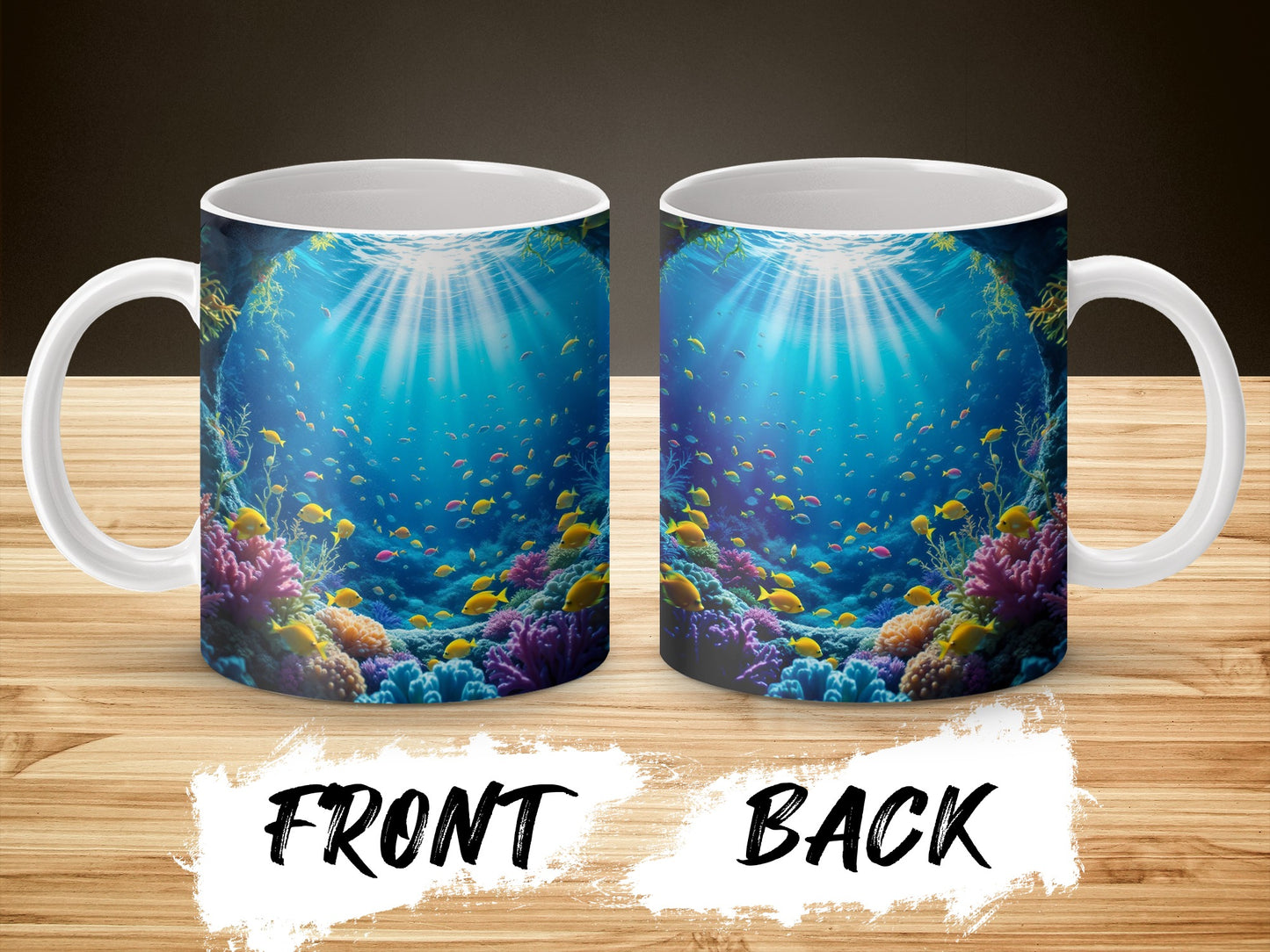 Ocean Themed Coffee Mug, Vibrant Coral Reef and Fish Design, Double-Sided Print, Perfect Gift for Marine Life Enthusiasts