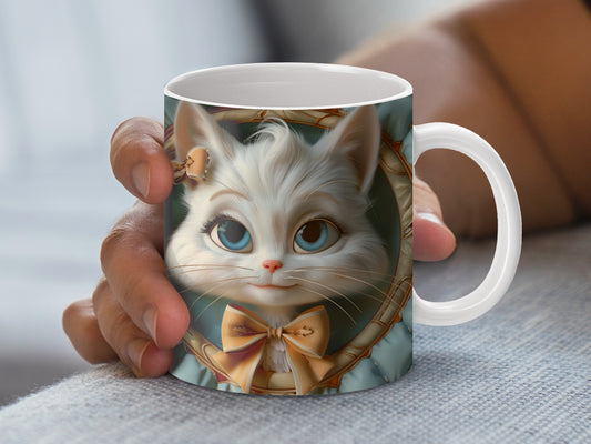 Cute Cat Mug with Bow Tie, Whimsical Kitten Coffee Cup, Unique Gift for Cat Lovers, Animal Themed Kitchen Decor