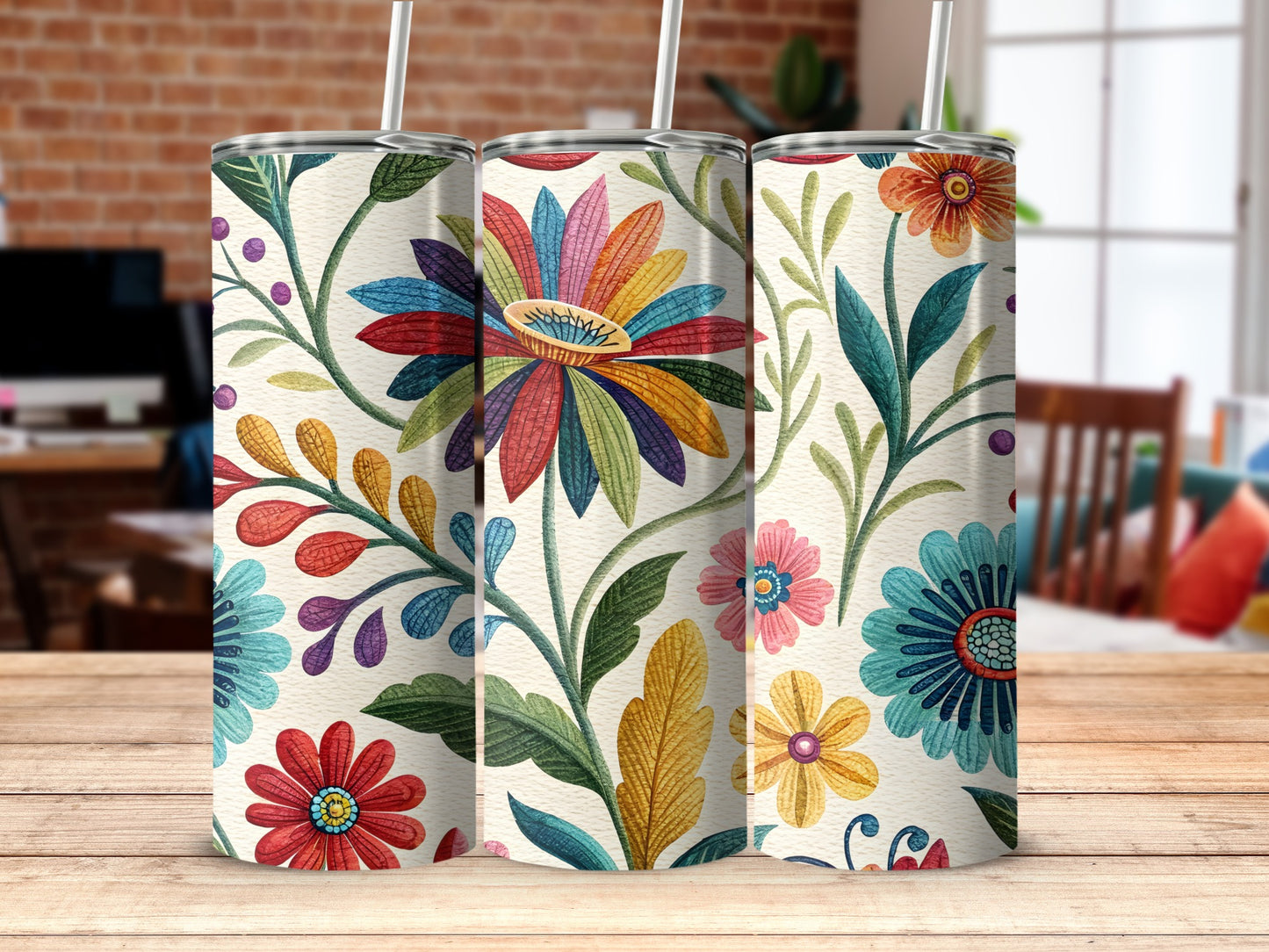Floral Patterned Tumbler for Colorful Drinkware Product