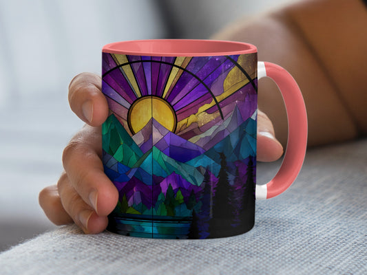 Vivid Mountain Sunrise Art Mug with Colorful Design product
