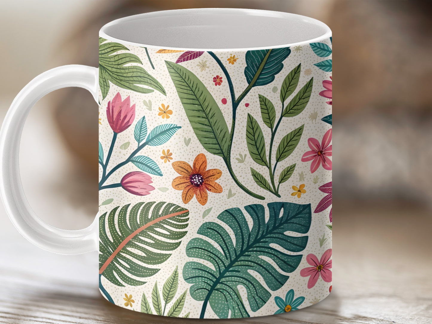 Colorful Leaf and Flower Pattern Mug product