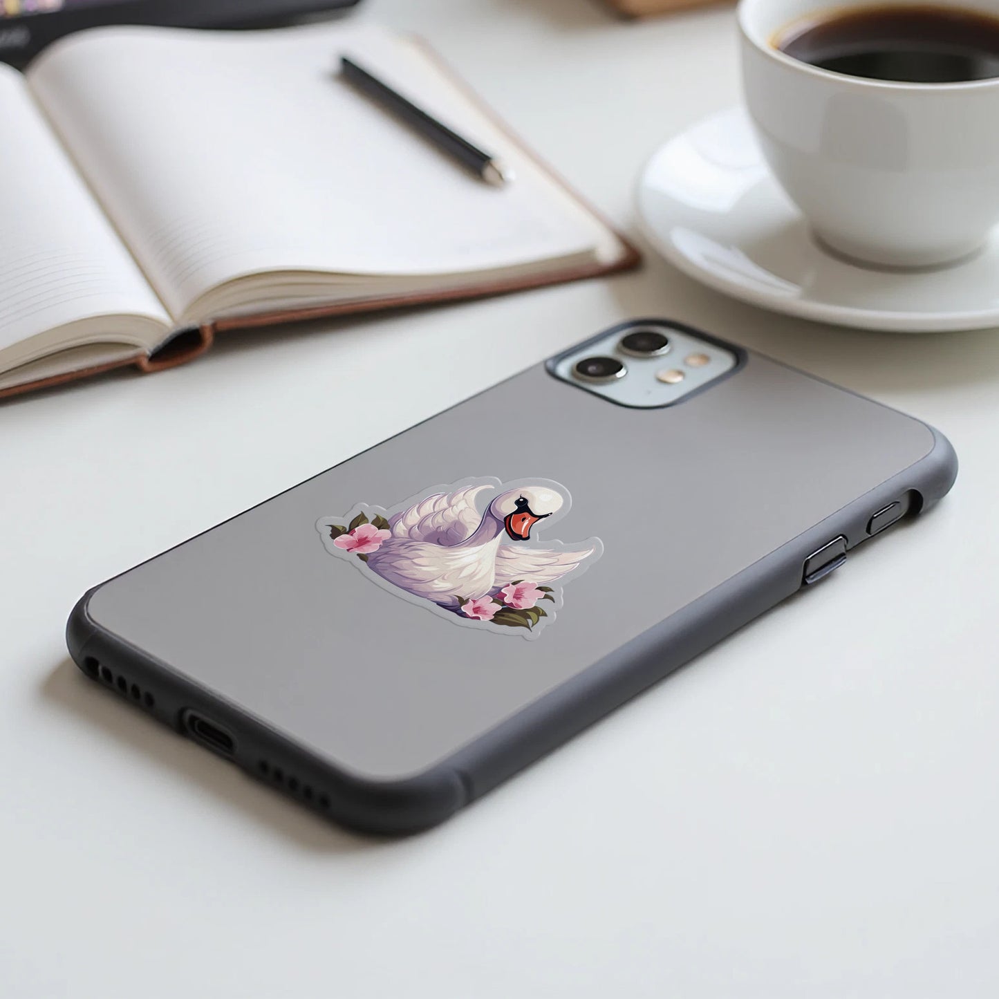 Elegant Swan Design with Flowers Phone Case product