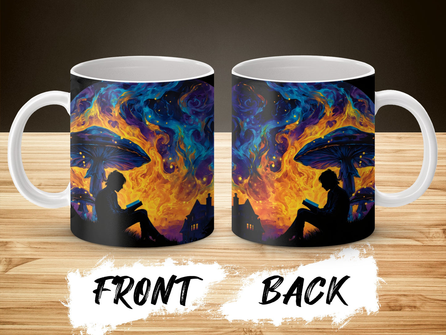 Mystical Fire Dragon Fantasy Art Coffee Mug, Colorful Reading Scene, Unique Gift Idea, Double-Sided Print