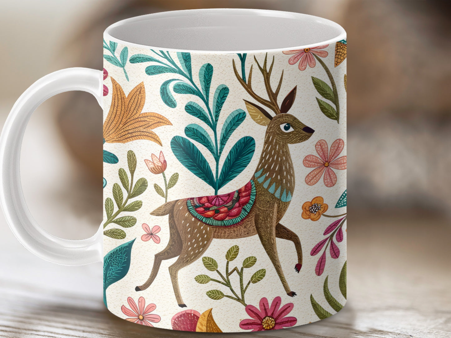 Colorful Deer with Floral Design Ceramic Mug product type