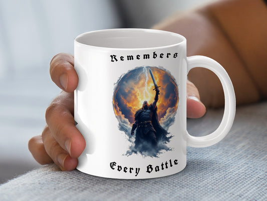 Fantasy Knight Battle Mug, Epic Warrior Coffee Cup, Unique Gift for Gamers, Medieval Art Drinkware