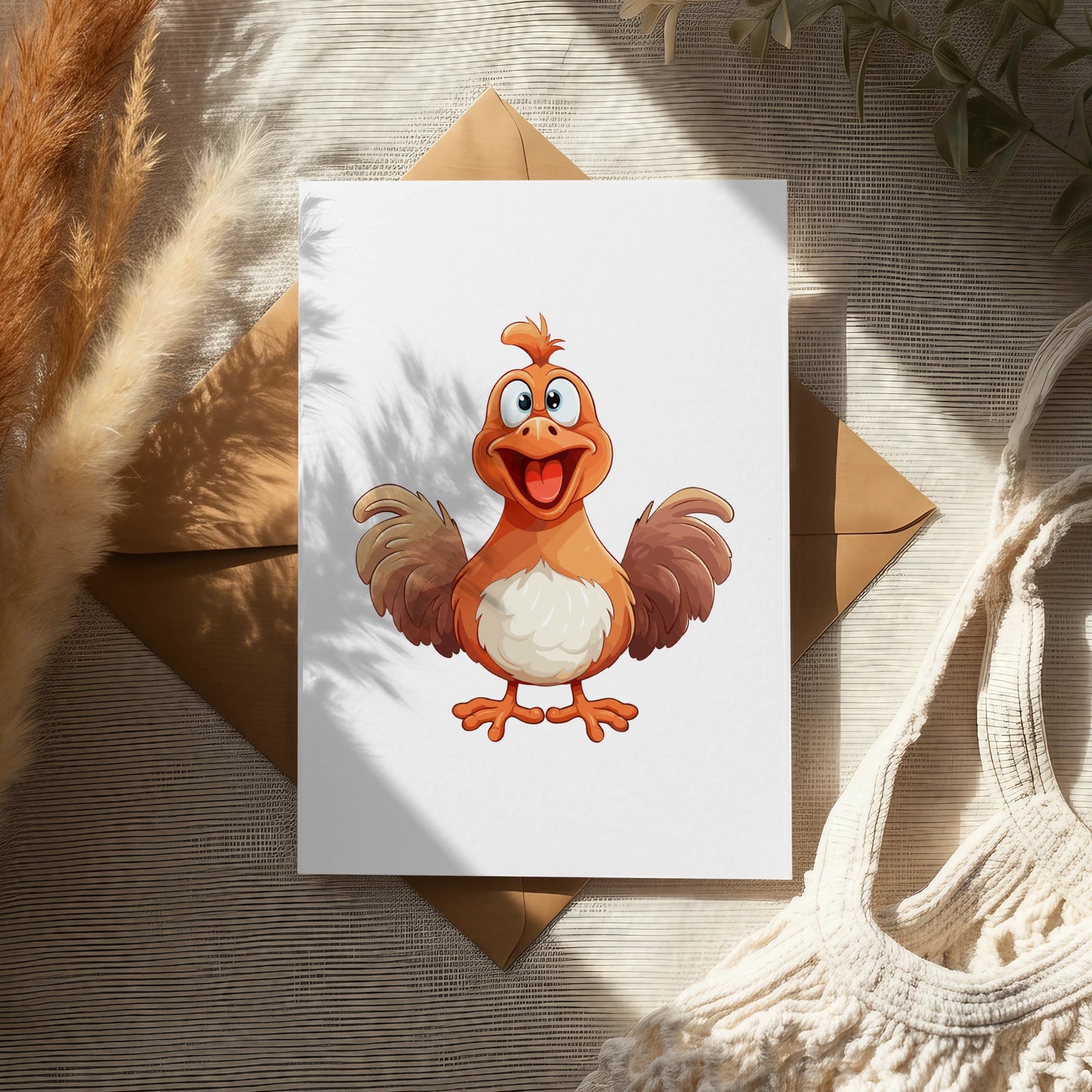 Cute Cartoon Chicken Greeting Card, Farm Animal Birthday Card, Cheerful Hen Illustration, Fun Animal Notecard for Kids and Adults