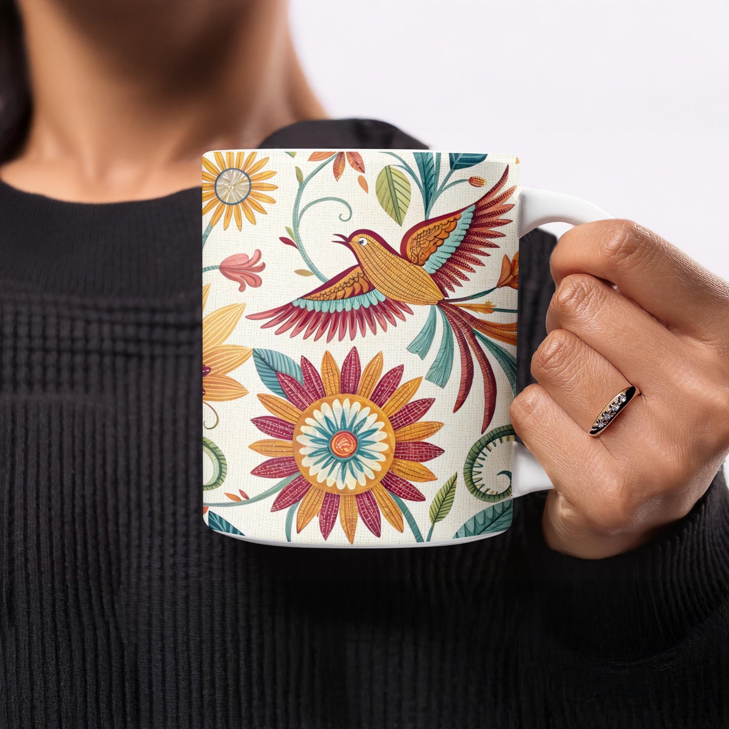 Vintage Floral Bird Ceramic Mug Coffee Tea product