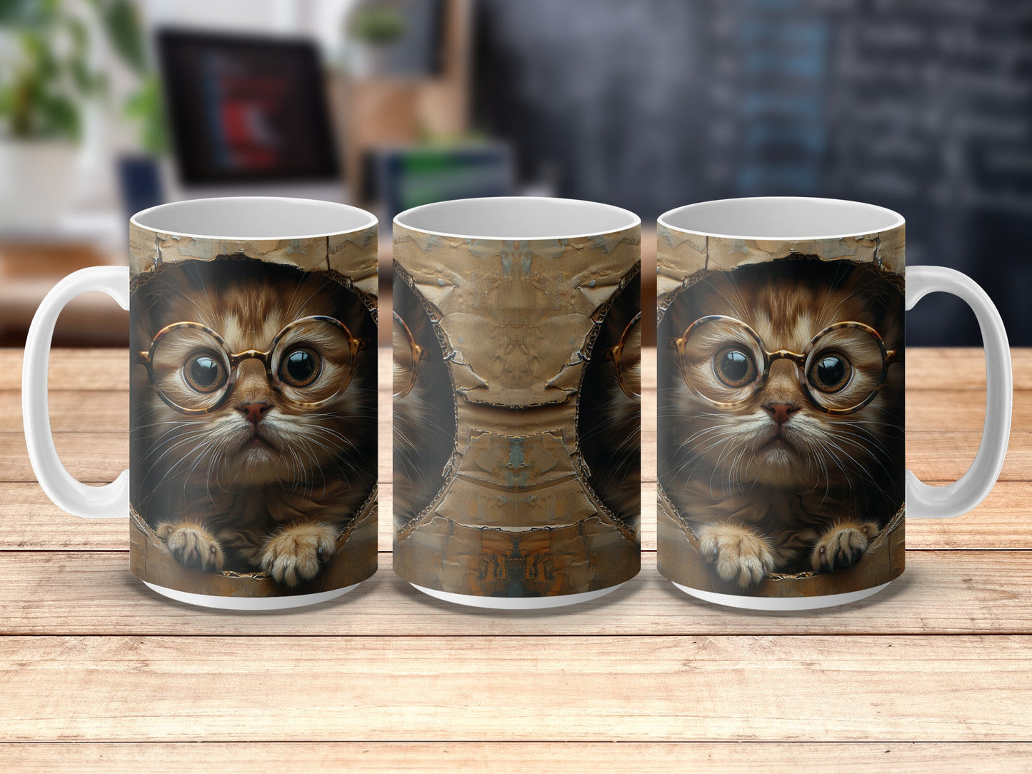 Cute Cat Mug with Big Eyes, Kitten Coffee Cup, Animal Lover Gift, Unique Cat Face Kitchen Decor