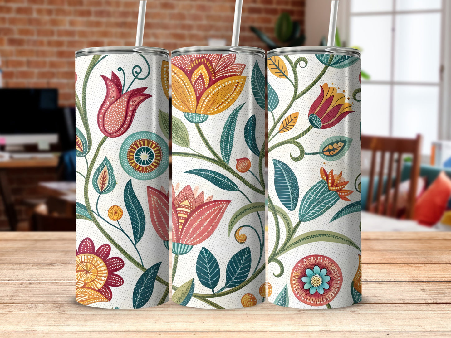Colorful Floral Pattern Tumbler Vibrant Drinkware Product