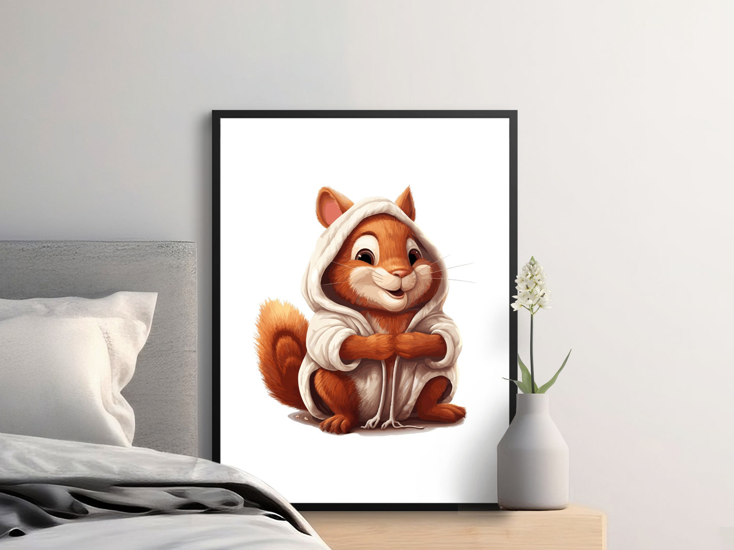 Cute Chipmunk Art Print, Cartoon Animal Nursery Decor, Framed Wall Art for Kids Room, Playful Woodland Creature Illustration