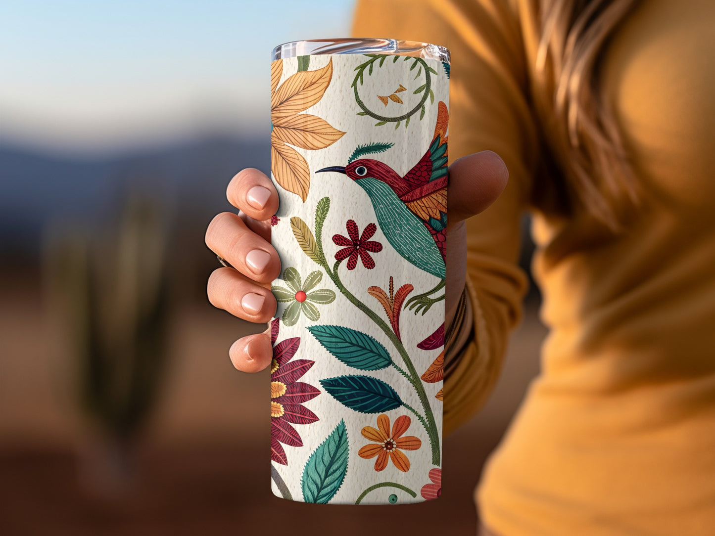 Colorful Hummingbird and Flowers Tumbler product