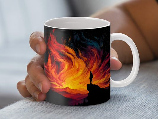 Colorful Abstract Art Coffee Mug, Vibrant Flame and Space Design, Unique Artistic Drinkware, Gift Idea