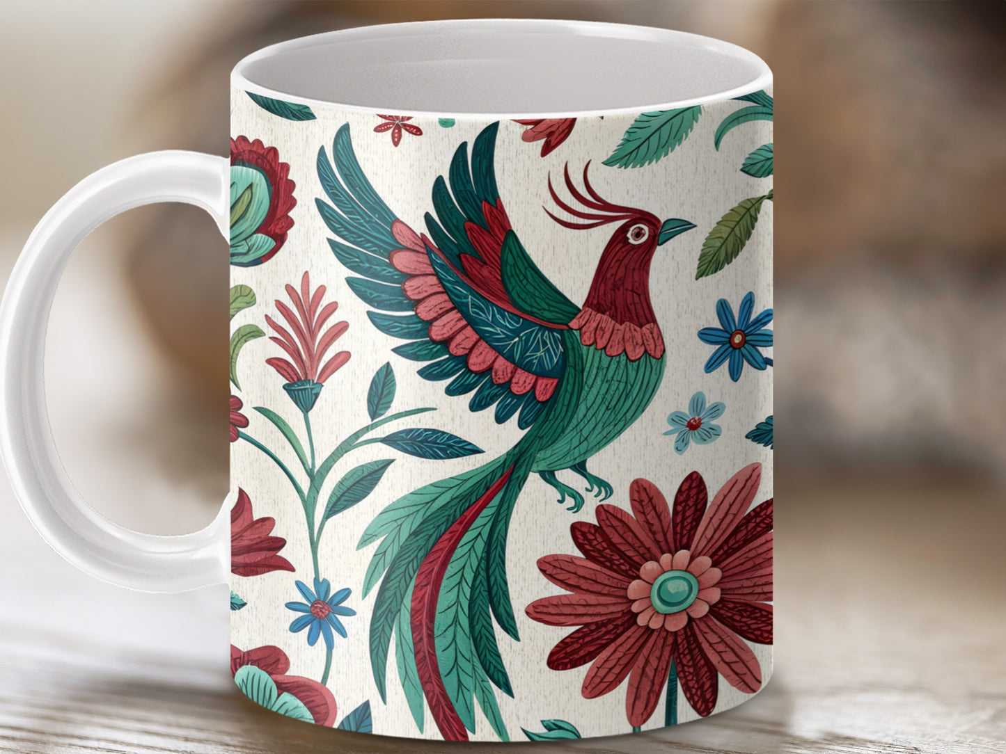 Floral And Bird Patterned Mug Unique Drinkware product type