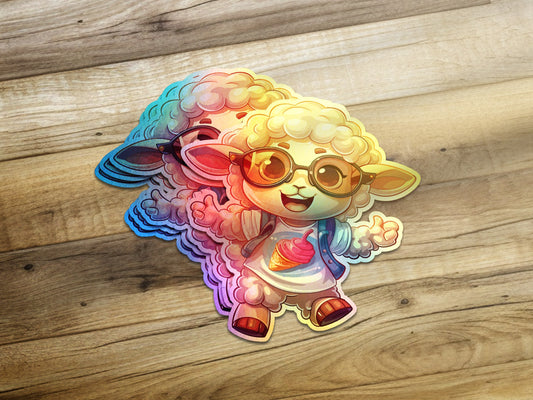 Adorable Sunglasses Wearing Cartoon Sheep Sticker product type