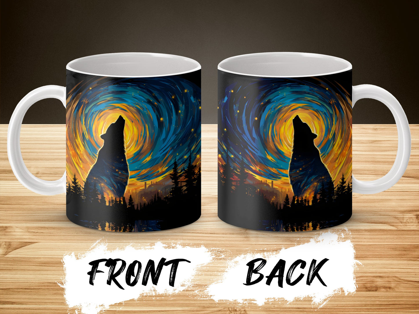Wolf Silhouette Starry Night Sky Artwork Mug, Nature Inspired Coffee Cup, Wildlife Art Gift Idea