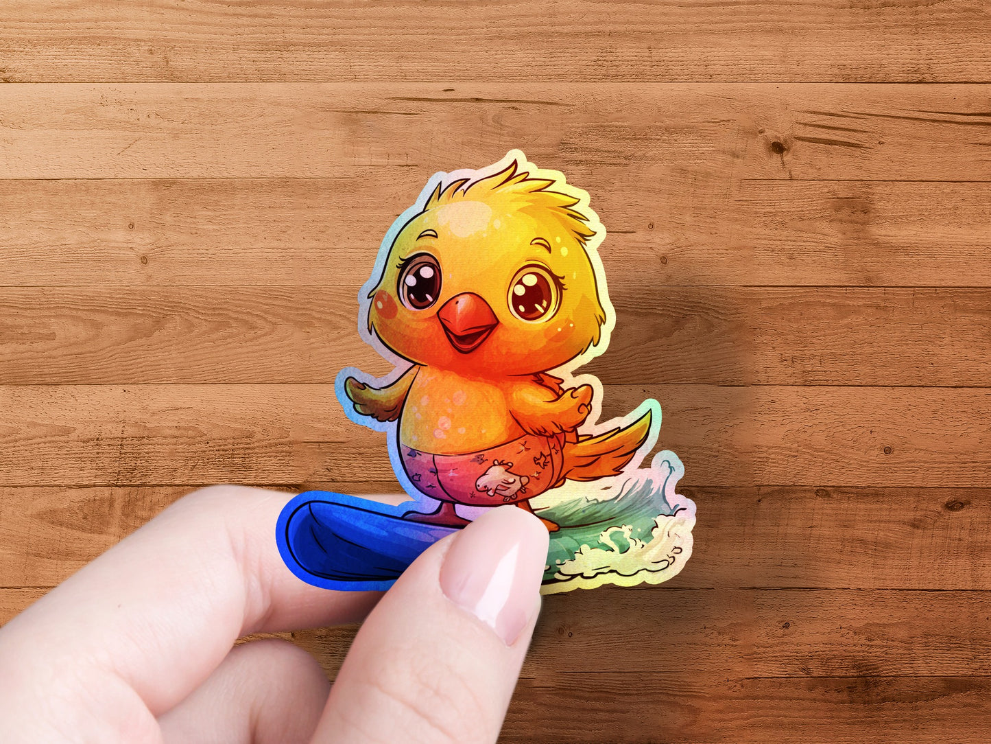 Adorable Cartoon Bird on Surfboard Sticker product