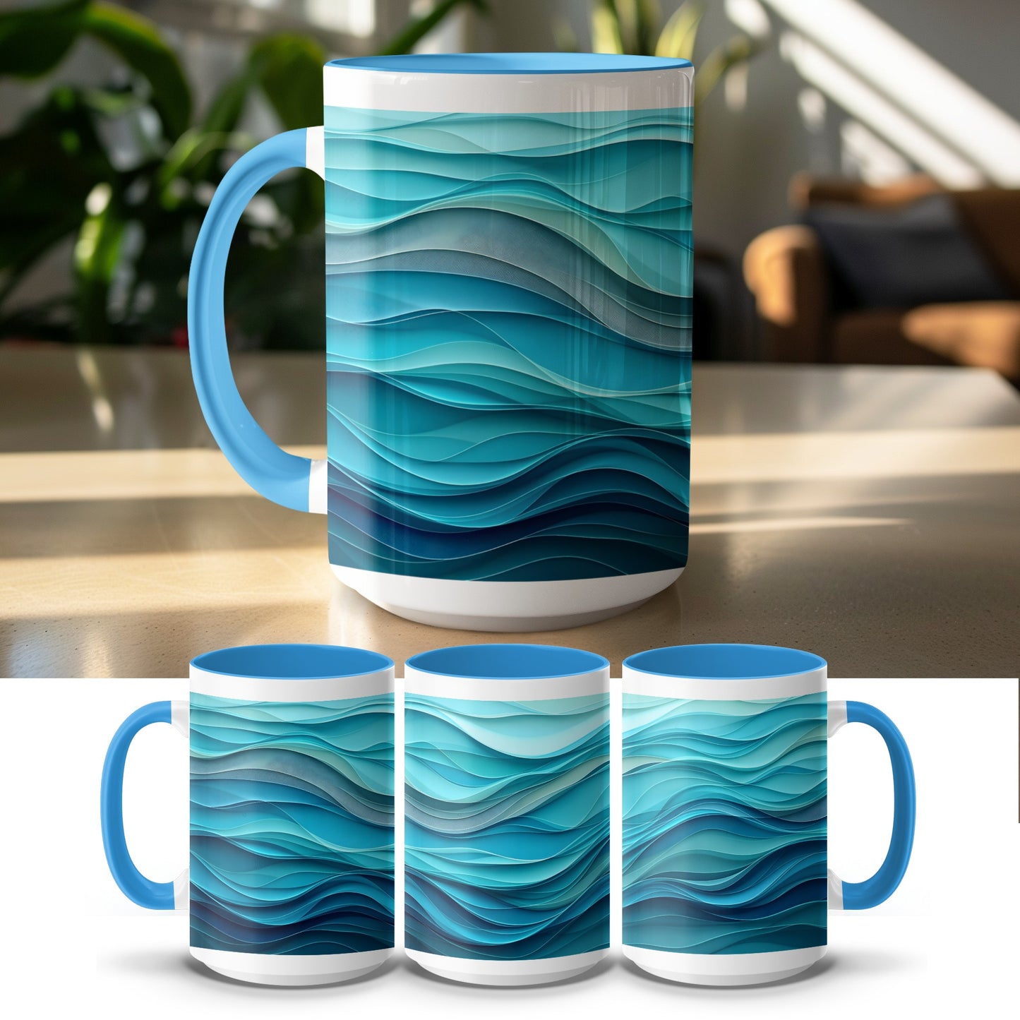 Vibrant Ocean Waves Design Ceramic Mug Unique Product