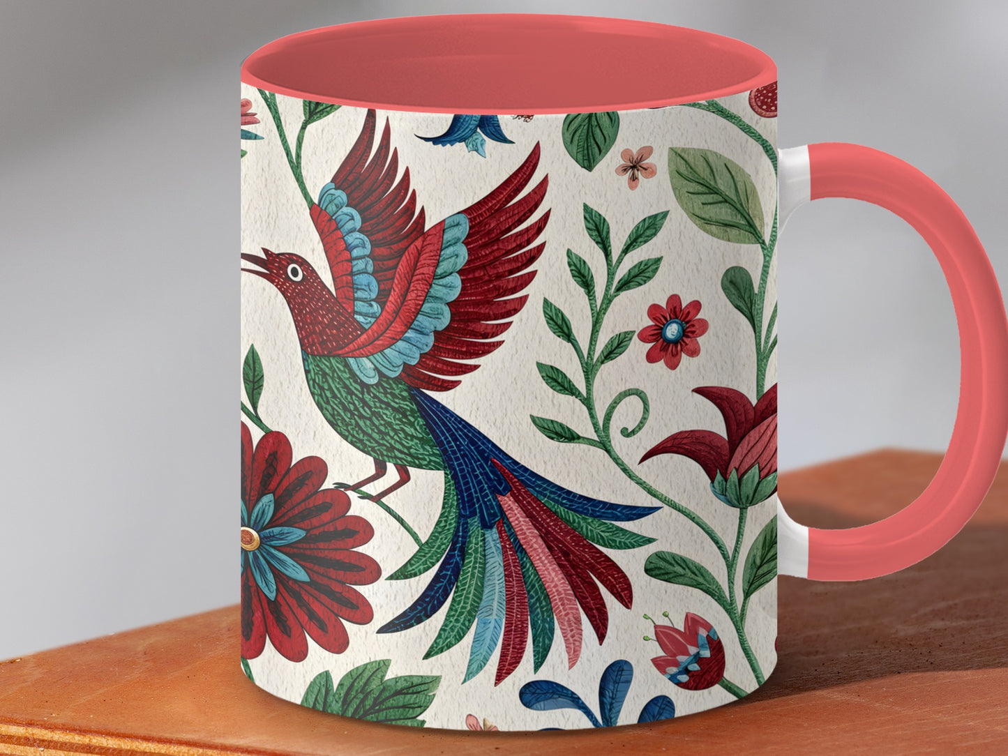 Vibrant Floral Bird Patterned Mug Beautiful Unique product