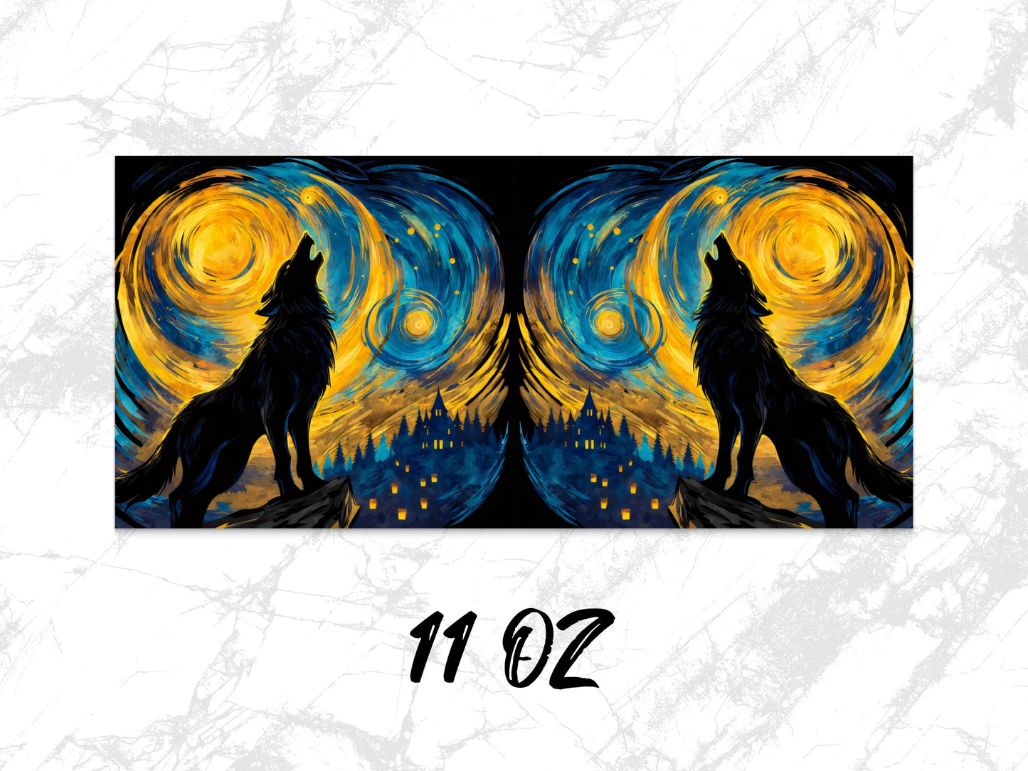 Van Gogh Inspired Wolf Art Print, Starry Night Dual Wolves Poster, 11 Oz Decorative Wall Art