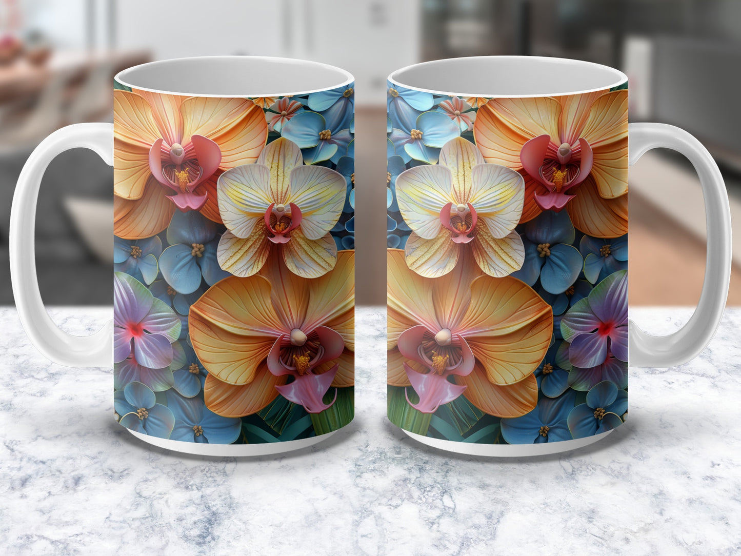 Floral Coffee Mug, Vibrant Orchid Print, Perfect Gift, Unique Home Decor, Ceramic Tea Cup