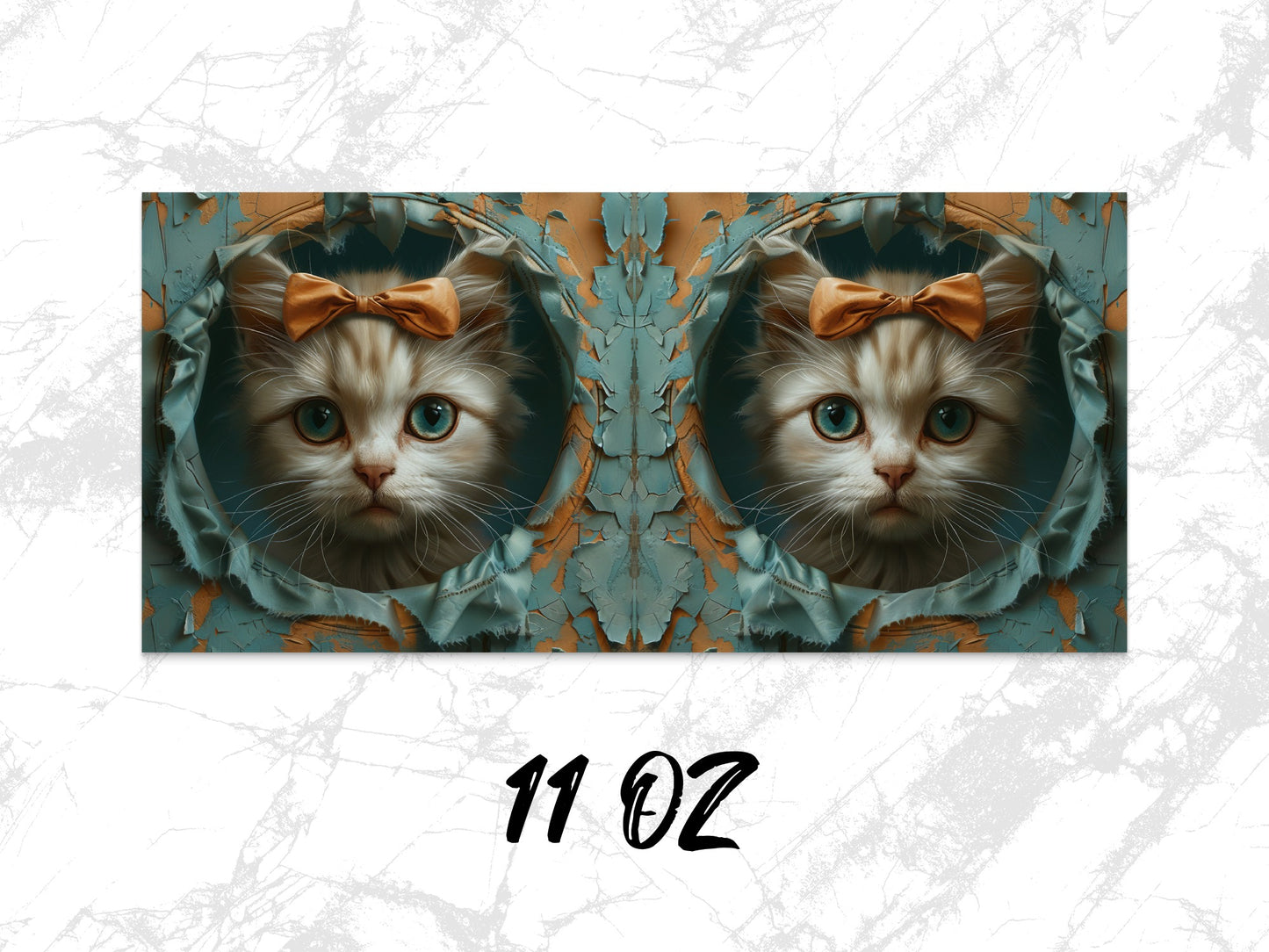Cute Cat Coffee Mug with Orange Bow, 11 oz Ceramic Cat Lover Gift, Unique Cat Face Art Drinkware for Home