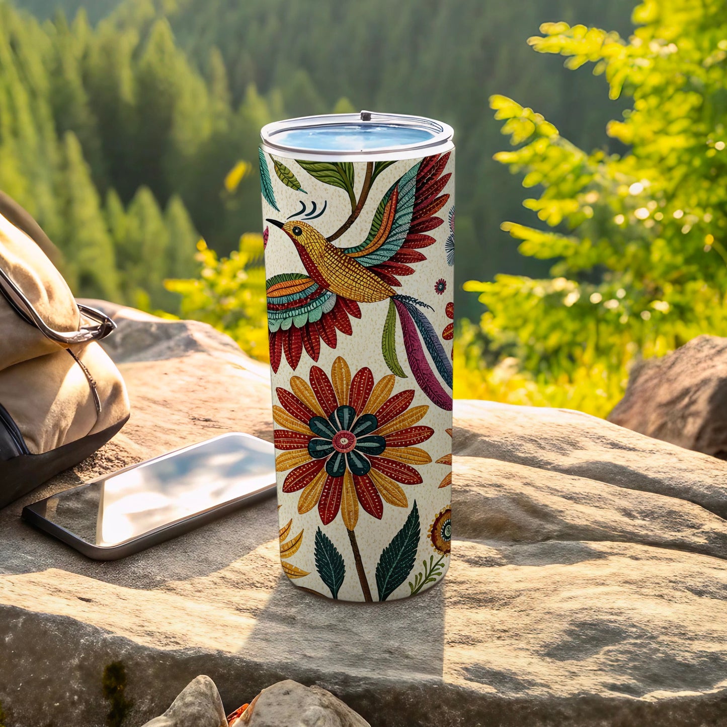 Colorful Hummingbird and Floral Design Tumbler product