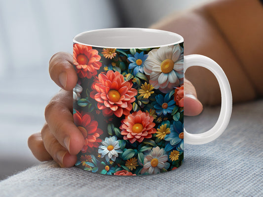 Floral Coffee Mug, Vibrant Blossom Design, Colorful Flowers, Ceramic Tea Cup, Gift Idea, Home Decor
