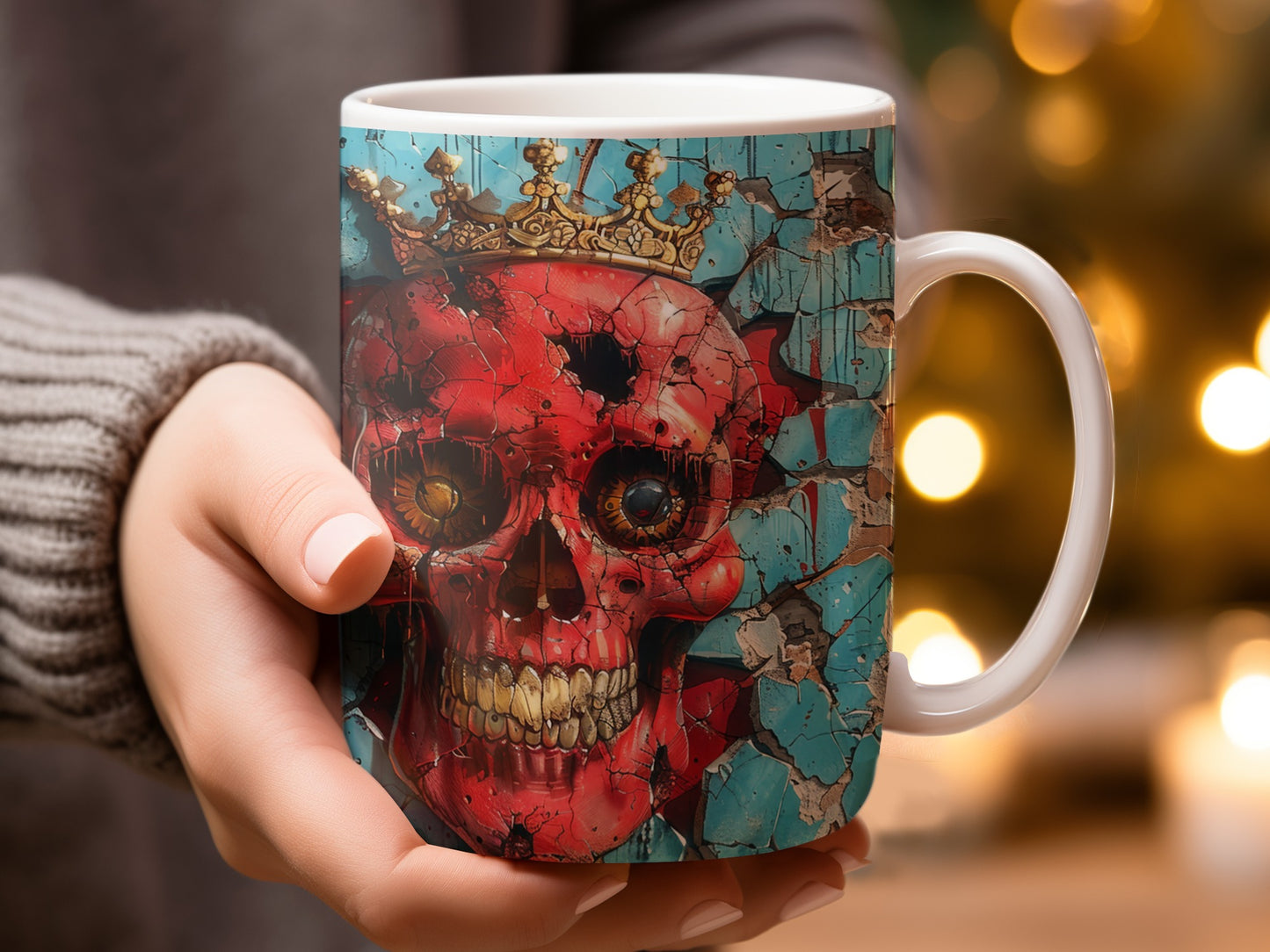 Vibrant red skull with crown design mug product type