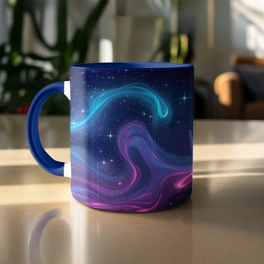 Galaxy Swirl Design Blue Handle Ceramic Mug product