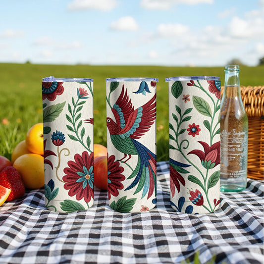 Colorful Bird and Floral Design Tall Tumbler product