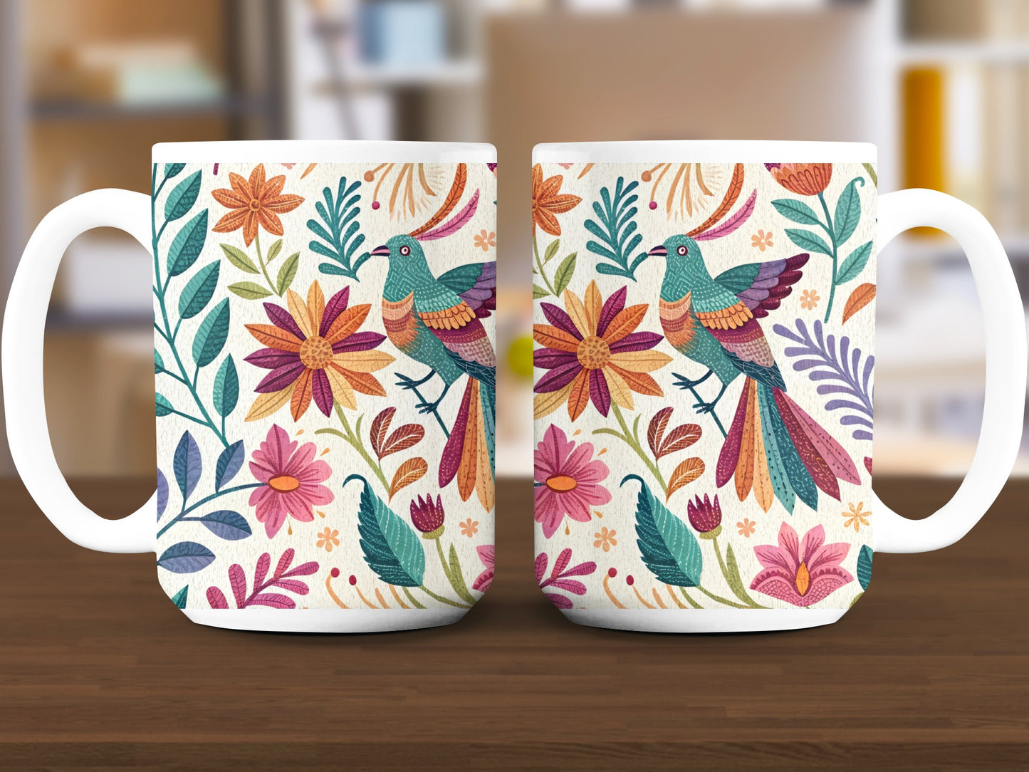 Colorful Floral and Bird Designed Mug product