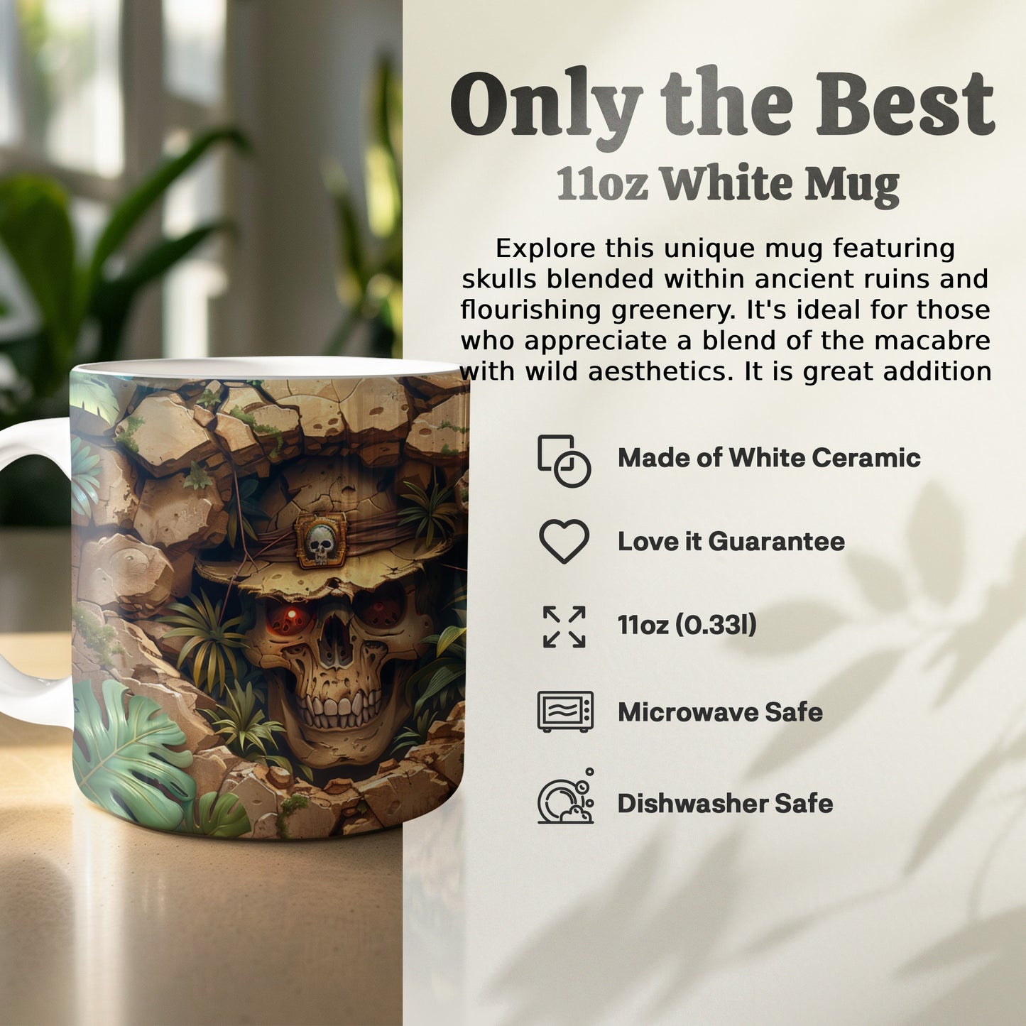 Skulls and Ancient Ruins Design 11oz White Mug product