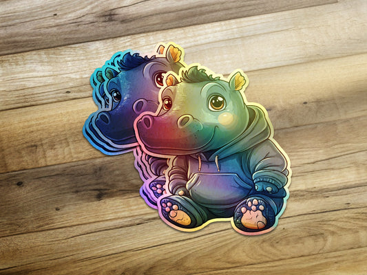 Adorable Hippo in Hoodie Cute Sticker product type