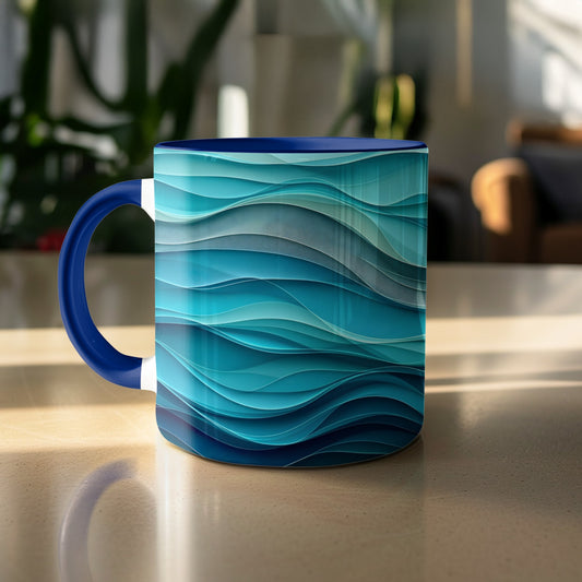 Oceanic Wave Pattern Blue Ceramic Mug product