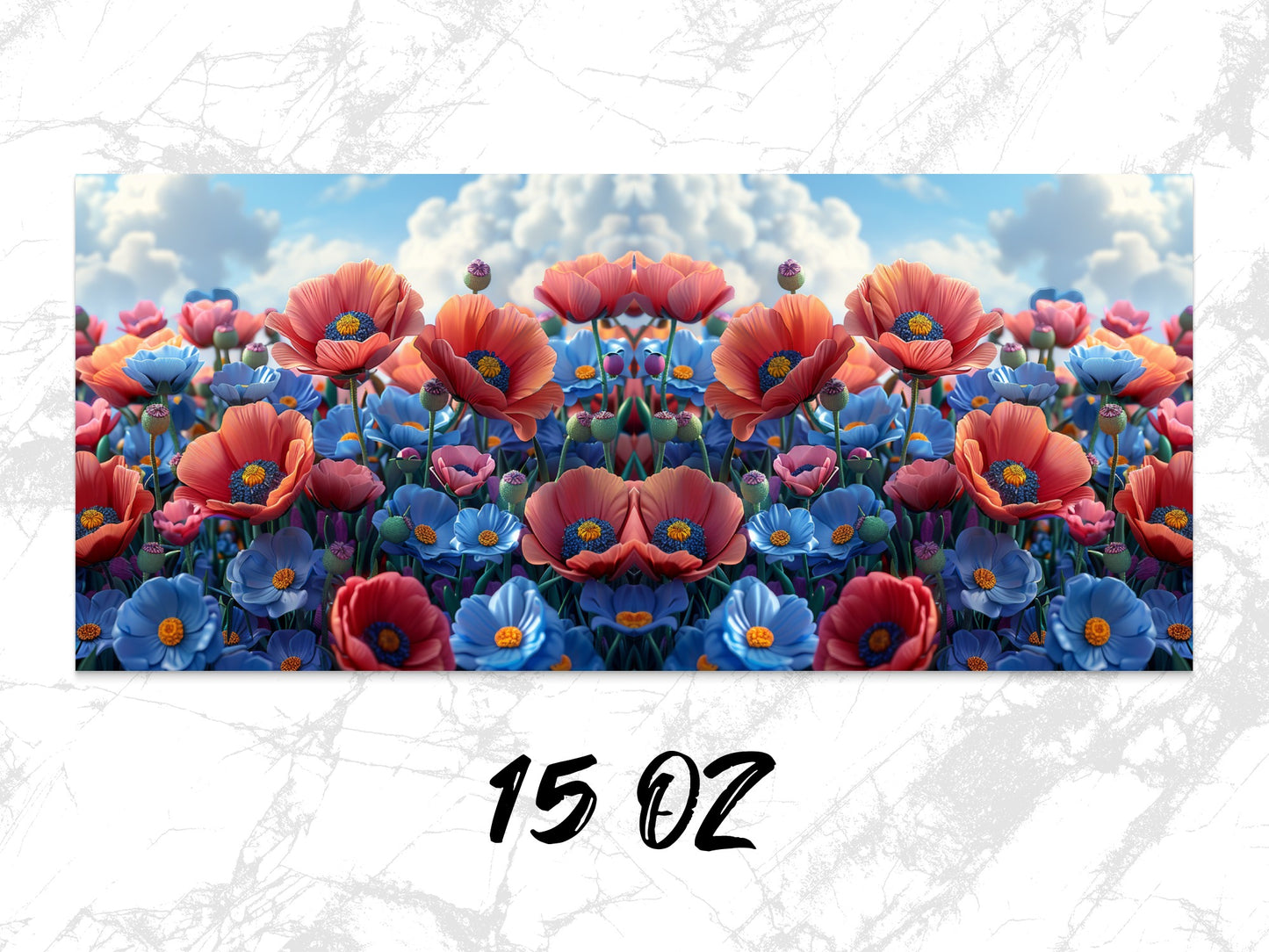 Colorful Poppy Flower Field Art Print, Surreal Floral Landscape Poster, Unique Home Decor Wall Art, Gift Idea 15 Oz