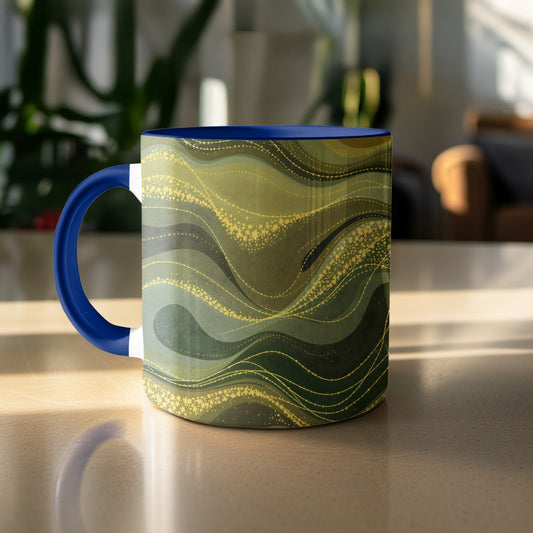 Wavy Gold and Green Artistic Ceramic Mug product