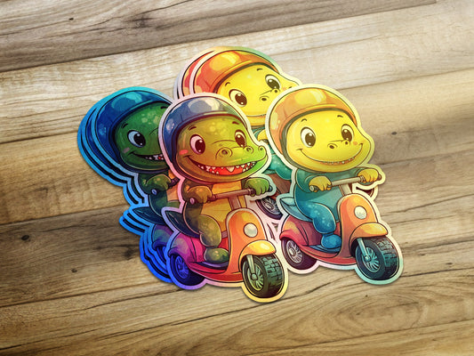 Colorful Dinosaur Scooters Vibrant Design Stickers product type