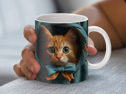 Cute Ginger Cat Coffee Mug with Bow Tie, Perfect Gift for Cat Lovers, Animal Themed Drinkware