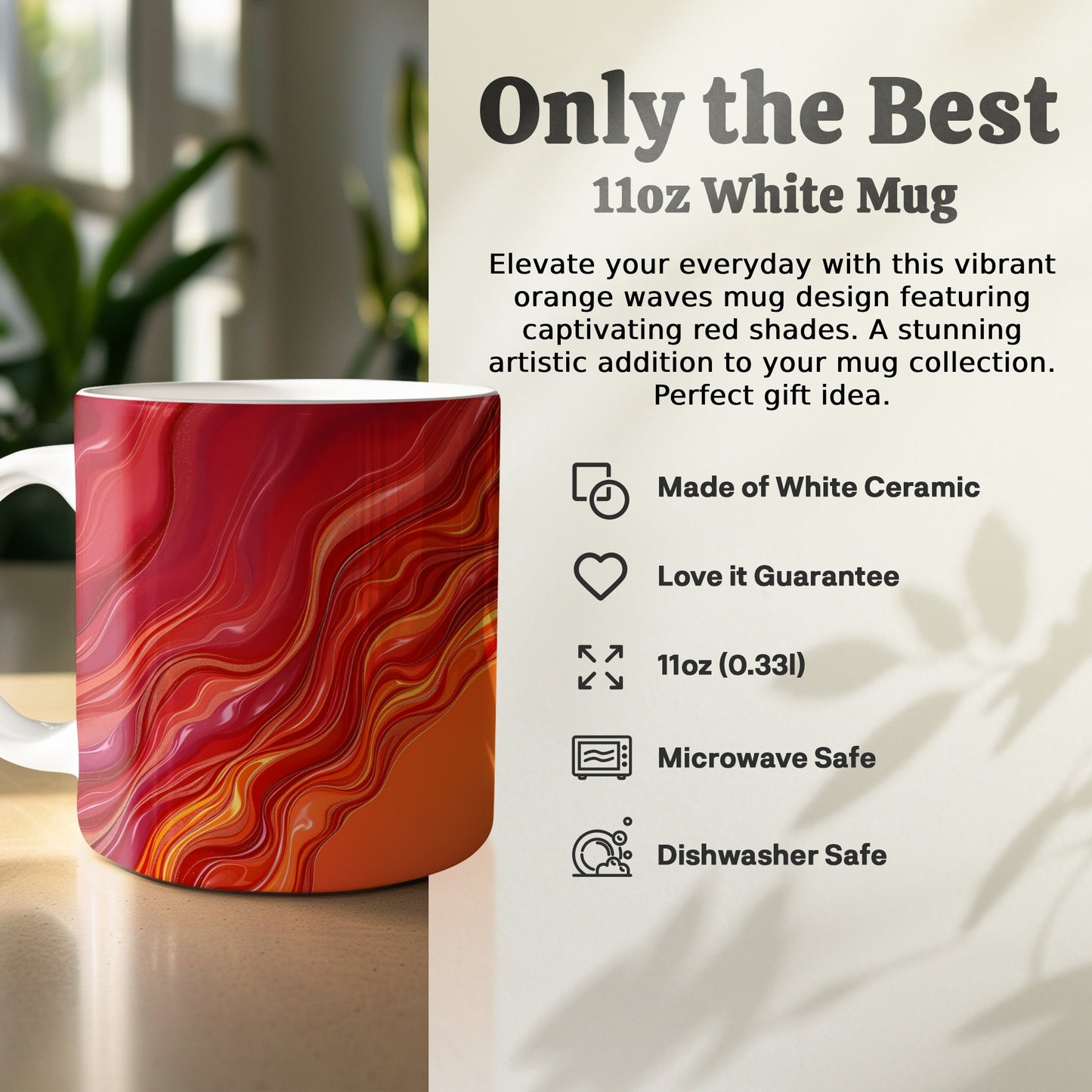 Vibrant Orange Waves Design 11oz White Mug product type