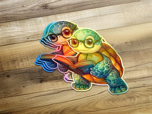 Cute Turtles with Glasses Reading Book Sticker product