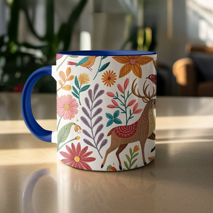 Vibrant Botanical Pattern with Deer Illustration Mug product type