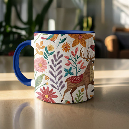 Vibrant Botanical Pattern with Deer Illustration Mug product type
