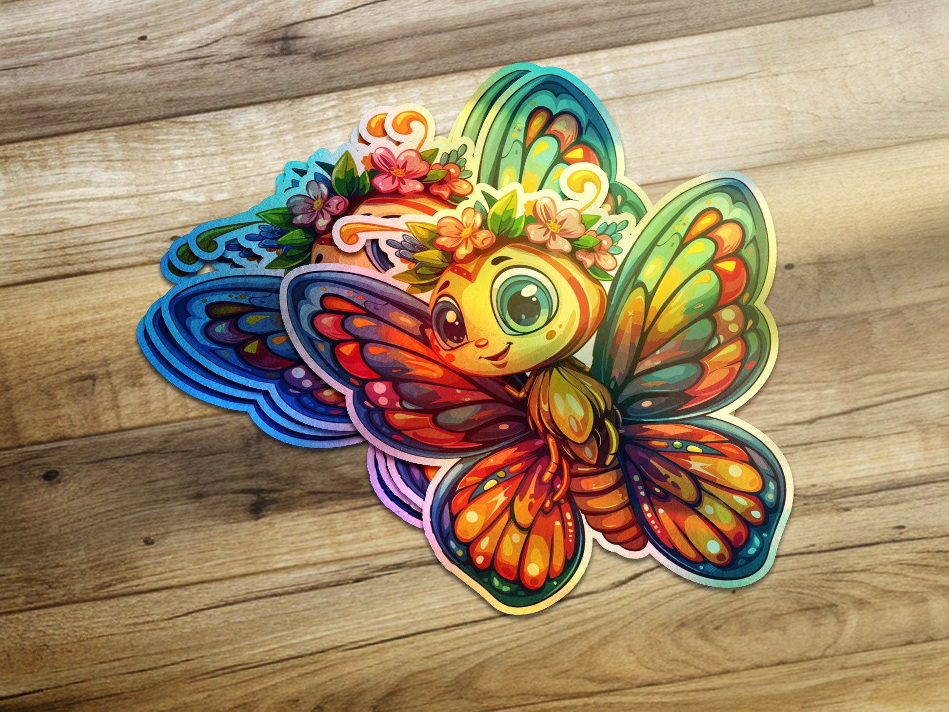 Colorful Butterfly with Floral Crown Sticker product type