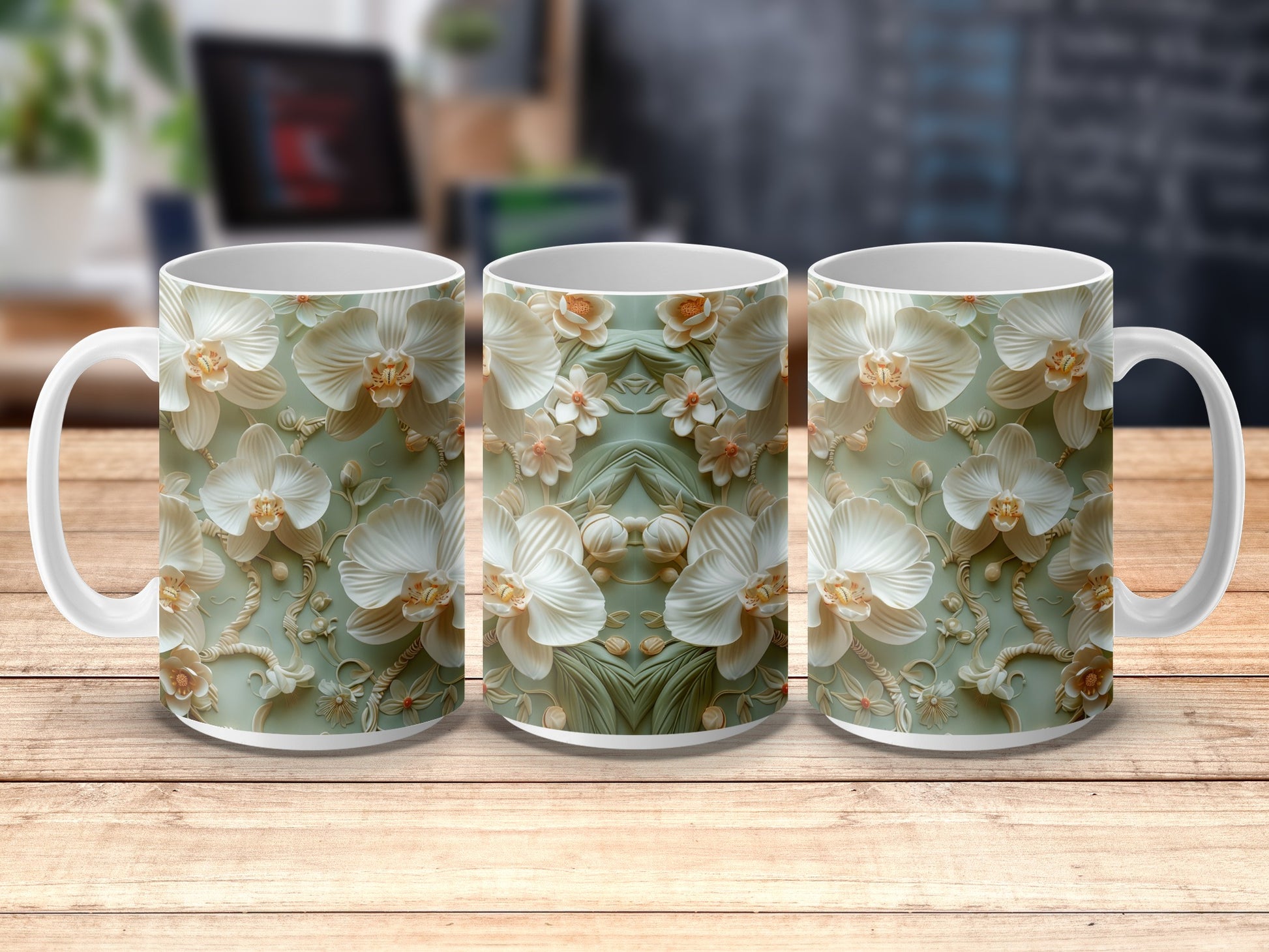 Elegant Floral Coffee Mugs, Vintage Orchid Design, Ceramic Tea Cup Set, Ideal Gift