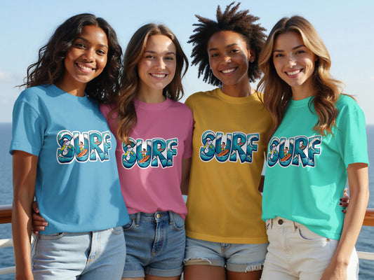 Colorful Surf Print T-Shirts for Summer Apparel Product