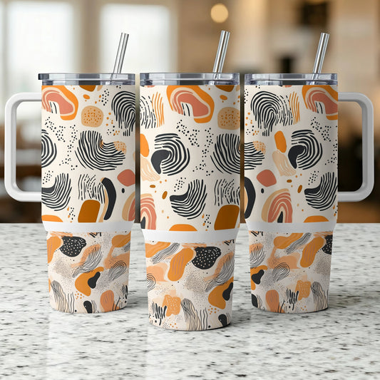 Abstract Art Insulated Tumblers, Stainless Steel Travel Mugs, Colorful Drinkware Set, Unique Coffee Cups with Lids and Straws